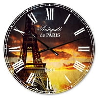 Designart' pogled na Zalazak sunca sa Ajfelovim tornjem u Parizu ' industrijski zidni sat