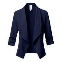 Kardigani za žene u boji čvrsti otvoreni prednji kardigan Dugi rukav Casual Jacket Coat Navy XL