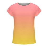 Ženske modne majice okrugli vrat T-shirt Regular Fit odjeća za djevojčice gradijent boja Print Tops kratki rukav Tees Comfy Casual labave bluze Yellow s