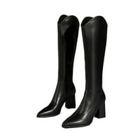 Tdoqot ženske butine visoke čizme-Srednja peta Chunky Heel Casual Božićni pokloni ženske koljena visoke