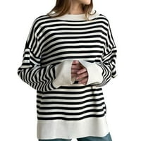 Fsqjgq predimenzionirani prugasti džemperi za žene trendi udobni labavi kablovi pleteni Dugi rukav za