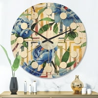 Designart 'Floral Botanical Design Retro I' Mid-Century Modern Wood Wall Clock