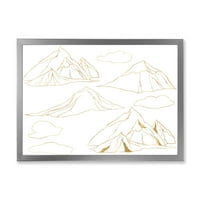 Designart 'minimalistički Zlatni Linearni Set oblaka i planina' moderni uokvireni umjetnički Print