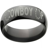 Poluokrug Crni cirkonijumski prsten sa Cowboy Up laserskim dizajnom
