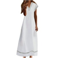 EFSTEB ljetne haljine za žensko čišćenje pamučnog posteljina patchwork čipka labava haljina od pune boje