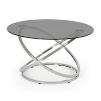 Plemeniti kuća Fairgreens Moderni okrugli stakleni stolić za kavu, srebrno sivo