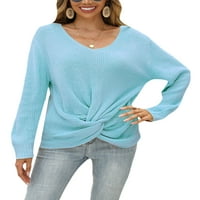 Rejlun dame obične pletene vrhove pletiva od puloverske tuničke bluze, pulover svijetlo plavi xl