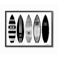 Stupell Industries modni dizajner daske za surfanje Crna Srebrna akvarel uokvirena zidna Umjetnost Amande