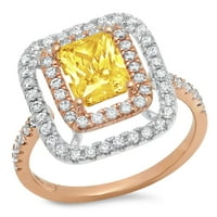 2. ct Brilliant Emerald Cut Clear simulirani dijamant 18k Rose Bijelo zlato Halo Solitaire sa akcentima