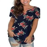 Ženske košulje Plus Size kratke rukave V izrez cvjetna Henley bluza Tunic Top