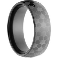 Polukružni crni cirkonijumski prsten sa lasernim nogometnim dizajnom