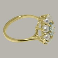 Britanski napravio 9k žuto zlato prirodni akvamarin i kultivirani biser ženski prsten za godišnjicu-Opcije