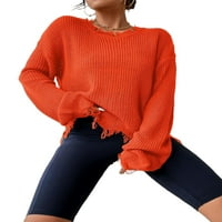Ležerni obični puloveri za okrugli vrat s dugim rukavima izgoreli narančaste ženske džempere