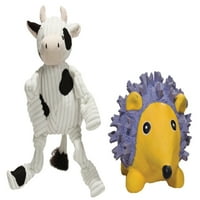 HuggleHounds Dog Toy Duo -- plišani Somotski kravlji čvor i Ruff-te Super izdržljivi ljubičasti jež, mali