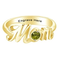 Majčin dan nakita poklon personalizirani okrugli simulirani peridot mama za obećanje band prsten u 14k žuto zlato preko sterlinga srebrne prstene veličine-8