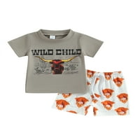 Binweede Toddler Boys Ljeto odijelo Kravlje tiskane majice kratkih rukava i povremeni elastični kratke