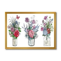 PROIZVODNJAC Prozirne vaze sa buketima divljih cvjetova Seoska kuća uokvirena umjetničkim otiskom