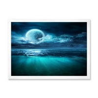 PROIZVODNJAČA 'Romantični mjesec i oblaci preko dubokog plavog mora II' nautički i obalni uramljeni umjetnički