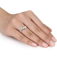 Bijeli kultivirani slatkovodni biser i dijamant-Accent 10kt Bypass prsten od bijelog zlata